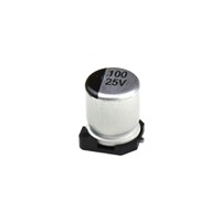 100uF 25V 20% SMD Electrolytic capacitor, -55C to +105C operating temperature range, 2000hrendurance, 100mA ripple current, 6.3mm x 7.7mm package