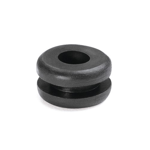 9.5mm x 5.6mm PVC Cable grommet, black, 1.6mm panel thickness, 6.4mm width, designed for 4mmcable diameter, 55 Shore A hardness rating, -30c to +60c operating temperature range, UL94-V0