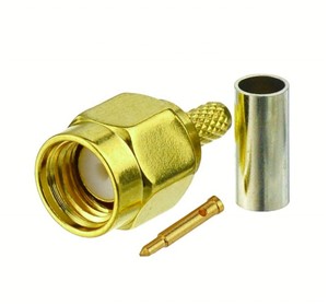 SMA Male straight crimp connector, 5u&quot; Gold plated, 50R, for use with KSR200/LMR200 style RFcable