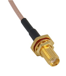 SMA Female bulkhead connector (KM-010119), vertical MMCX connector (KM-011016-R1), 230mmloom, RG316 low loss antenna cable, Gold plating thickness 5u&quot; AU, welded construction, adhesiveheatshrink, rubber gasket included and fitted, nuts and washers supplied seperately in bags