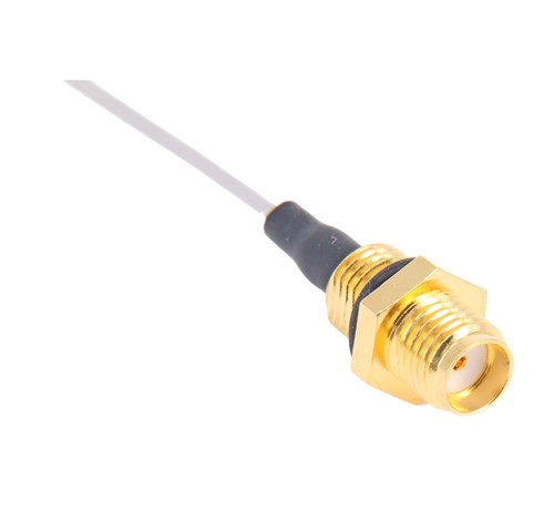 SMA Female bulkhead to I-PEX co-axial connector loom 5u Gold plated SMA 245mm length 1.13mmantenna cable welded construction 10mm adhesive heatshrink to be used revised design reference:KM-022032-0245C