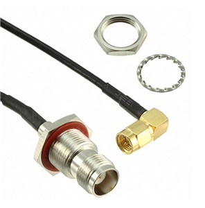 TNC BHD Female bulkhead connector (KM-010511) IP67 rated, right angle SMA male connector (KM-011057),300mm loom, RG316 low loss antenna cable, Gold plating thickness 5u&quot; AU, welded construction,adhesive heatshrink, rubber gasket included and fitted, nuts and washers supplied seperately inbags, as per approved drawings and samples