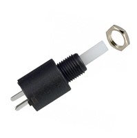 Subminiature pushbutton switch, 1A 125VAC/28VDC rated, momentary off function (normally open),SPST, 10,000 cycle electrical life, 1/4-40 thread, PC through hole pins, gold contact material,non-sealed