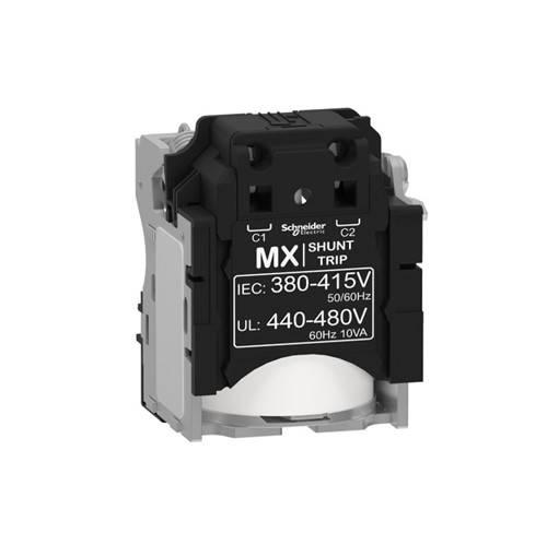 ComPacT NSX 380/415VAC 50Hz, 440/480VAC 60Hz, Screwless shunt trip, spring terminal connections,50ms response time, 10W inrush power
