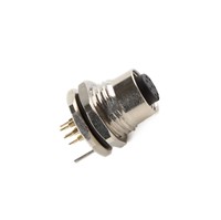 8-pin M12 Vertical circular connector, PCB mount, female, gold flash pins, nickel plated chassis,rubber O-ring, PBT black insulator, 300VAC withstanding voltage, IP66 rated, supplied withM12 nut