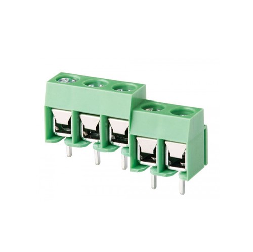2-way PCB Modular terminal block connector, 5.00mm pitch, 300V 10A rated, 14-26AWG wire size, 6-6.5mmstrip length, PA66 housing (dark green), UL94-V0 flammability rating, UL/cUL