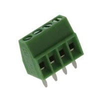 4-way PCB Mount modular terminal block, 5.00mm pitch, 300V 16A rated, 12-26AWG wire gauge range,PA66 UL94V-0 housing (green), UL, cUL, CE, VDE