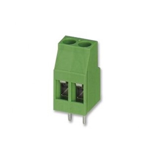 2-way PCB Mount modular terminal block, 5.00mm pitch, 300V 25A rated, 10-24AWG wire gauge range,PA66 UL94V-0 housing (green), UL, cUL, CE, VDE