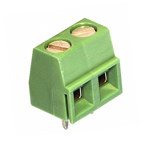 2-Way PCB Mounting terminal block, 5.08mm pin pitch, cage clamp, screw terminal, 16-26AWG wirerange, 10A 300V rated, polyamide green insulator UL94V-0, CSA/UL/VDE safety approvals
