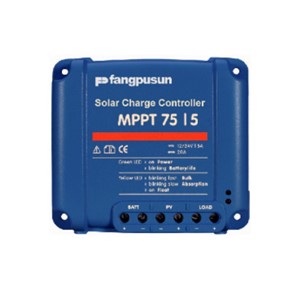 [T:Description]
The Fangpusun MPPT solar charge controller gathers energy from your solar panels and manages storage in your batteries. Using the latest, fastest technology, the Fangpusun range of controllers maximises this energy harvest, driving it intelligently to achieve full charge in the shortest possible time, whilst maintaining battery health.
[BR]
[BR]
The MPPT charge controller will even recharge a severely depleted battery. It can operate with a battery voltage as low as 0 Volts, provided the cells are not permanently sulphated or otherwise damaged.
[BR]
[BR]
MPPT means &quot;Ultra Fast Maximum Power Point Tracking&quot;. The technology constantly monitors the voltage and current output of your solar (PV) panels, MPPT technology ensures that as much available power as possible is harvested from your panels, and stored as efficiently as possible in your batteries. The advantage of this technology is most noticeable when the sky is partially clouded, and light intensity is constantly changing.

[T:Features]

- Ultra-fast Maximum Power Point Tracking (MPPT) 
[BR]
- Advanced Maximum Power Point Detection in case of partial shading conditions 
[BR]
- Outstanding conversion efficiency
[BR]
- Natural convection cooling 
[BR]
- Automatic battery voltage recognition
[BR]
- Flexible charge algorithm 
[BR]
- Over temperature protection and power derating when the temperature is high

[T:Tech Specs]

- MPPT Charge Controller: 75/5 
[BR]
- Battery Voltage: 12VDC / 24VDC
[BR]
- Rated charge current: 5A 
[BR]
- Maximum PV voltage: 75V
[BR]
- Maximum PV output: 125W @ 12V 
[BR]
- Maximum PV output: 250W @ 24V
[BR]
- Peak efficiency: 98% 
[BR]
- Self-consumption: 10mA
[BR]
- Continuous/peak load current: 10A/30A 
[BR]
- Optional Display: MPPT-CONTROL
[BR]
- Communications Port: VE.Direct 
[BR]
- 100mm x 113mm x 40mm Enclosure size
[BR]
- IP43/IP22 Rating

[T:Uses]
[UL]- Solar Charging - Solar Installation - Energy Management - Solar Battery Charging - Solar Charge Controller[/UL]
