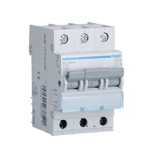 40A Miniature circuit breaker, triple pole, c-curve tripping, DIN rail mounting, 230/400V,0.5-63A, 10kA breaking capacity