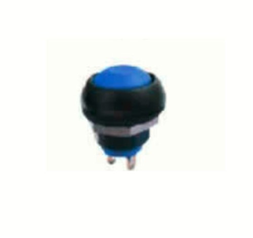 Pushbutton momentary switch snap-in bushing solder lug Gold over Silver contacts epoxy sealedblue cap colour with blue indicator LED 1000000 cycle MTBF
