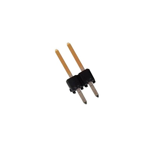 2-Pin Vertical mount 2.54mm PCB header, 6mm contact pin length (gold plated), 2.5mm PCB pinlength (tin plated), 2.54mm insulator height, 11.04mm total height, Nylon 6T UL94V-0 blackinsulator, -40c to +105C operating temperature range