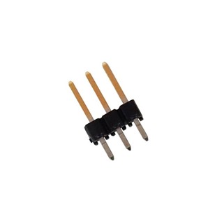 3-Pin Vertical mount 2.54mm PCB header, 6mm contact pin length (gold plated), 2.5mm PCB pinlength (tin plated), 2.54mm insulator height, 11.04mm total height, Nylon 6T UL94V-0 blackinsulator, -40c to +105C operating temperature range