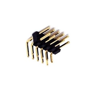 10-Pin Right angle, dual row, 2.54mm pitch PCB header, 8.13mm top-end length, UL94V-0 blackinsulator, 10u&quot; Gold plating, 3.0A current rating