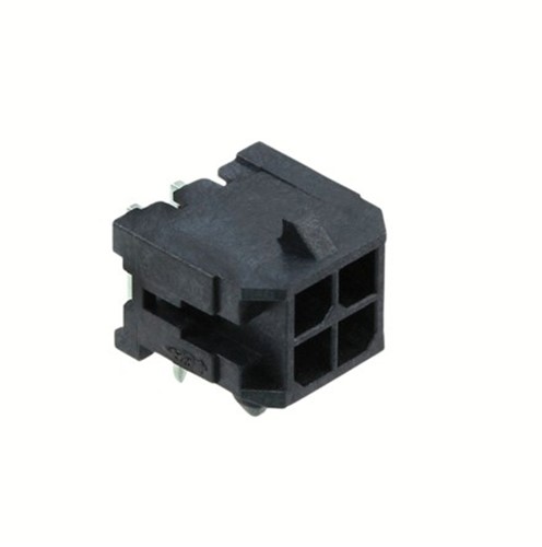 4-Pin Mini-locking connector, 3mm pitch, dual row, right angle PCB mount, tin plated with mountingposts