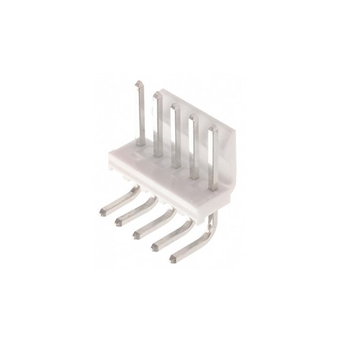 5-Pin Right angle mounting pin header, locking, 3.96mm pitch, 1.14mm sq tin plated pins, 5Arating, 250VAC, Nylon 66 UL94V-0 insulator (white)