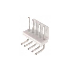 5-Pin Right angle mounting pin header, locking, 3.96mm pitch, 1.14mm sq tin plated pins, 5Arating, 250VAC, Nylon 66 UL94V-0 insulator (white)