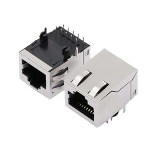 RJ45 Ethernet connector with transformer, 10-pin, PCB locating pegs, 100BaseT, 1-port, POE, no LEDindicators, black LCP UL94V-0 housing, coopper alloy metal shell, gold plated pins, 0C to +70Coperating temperature range, 25.4mm x 13.45mm x 16.2mm