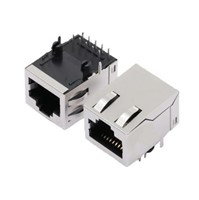 RJ45 Ethernet connector with transformer, 10-pin, PCB locating pegs, 100BaseT, 1-port, POE, no LEDindicators, black LCP UL94V-0 housing, coopper alloy metal shell, gold plated pins, 0C to +70Coperating temperature range, 25.4mm x 13.45mm x 16.2mm
