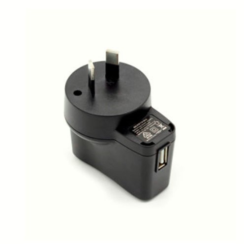 5VDC 1A Wall mount switch mode power supply, SAA 90-264VAC input, female USB connector output (pin2and pin3 terminated together), BLACK plastic enclosure, customised Smart Water rating label, asper approved specifications and samples