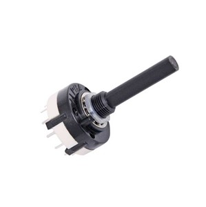 PCB Mounting rotary encoder switch, 2-pole, 2-position, 12-pin, 30mm shaft length, silverplated contact, 250VAC 150mA contact rating, 1.2mm PCB pins