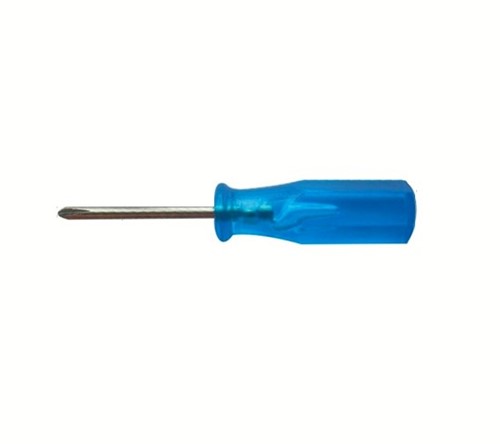 Miniature Philips screwdriver, 55mm length, 23mm 45# Carbon Steel shaft, wide blue transparenthandle