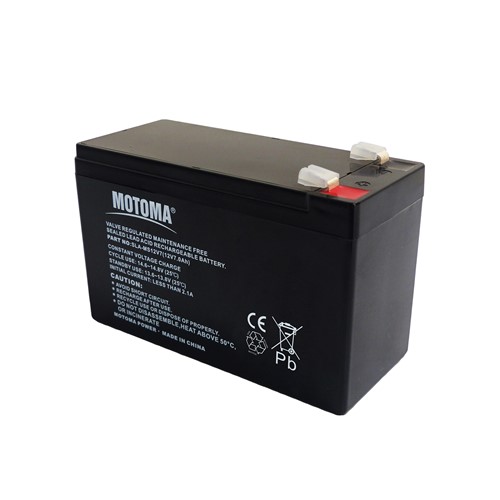 12V 7Ah Sealed lead acid VRLA battery, long life, professional-grade quality, high reliabilitydesign, ABS (UL94-HB) case, 105A maximum discharge current, built with super heavy duty grid withhigh performance plates and electrolyte, -20c to +50c operating temperature range, lowself-discharge performance.

- 151mm (L) x 65mm (W) x 94mm (H) case size - F1 tab terminals (4.75mm QC type)- 2.000KG weight

Maintenance free, spill proof, leak proof design, can be used in vertical or horizontal orientation.

For use in alarm systems (fire and security), childrens electric cars and toys, RV applications,portable lighting, motorcycle starting,  motorized ducks, kontiki, UPS, back-up power supplies,medical equipment.

12-Month Original manufacturers quality and performance gaurantee.

Safety approvals: IEC60896-21/22, JIS C8704, YD/T799, BS6290:4, GB/T 19638, UL1989.