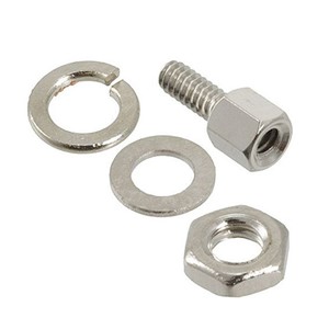 D-SUB Connector mounting kit, includes the following hardware:

1 x H4.7 x 11.8mm D-SUB #4-40UNC Screw 1 x H4.95 x 1.9mm D-SUB #4-40UNC Nut1 x 5.3mm x 3.2mm D-SUB M3 Spring Washer 1 x 5.3mm x 3.2mm D-SUB M3 Flat Washer


Nickel plated steel/brass, ROHS approved