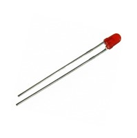 Red 3mm T1 LED, 30mcd 627nm, 2.0Vf 10mA, 50 degree viewing angle, 2.54mm PCB pitch, diffused red lens